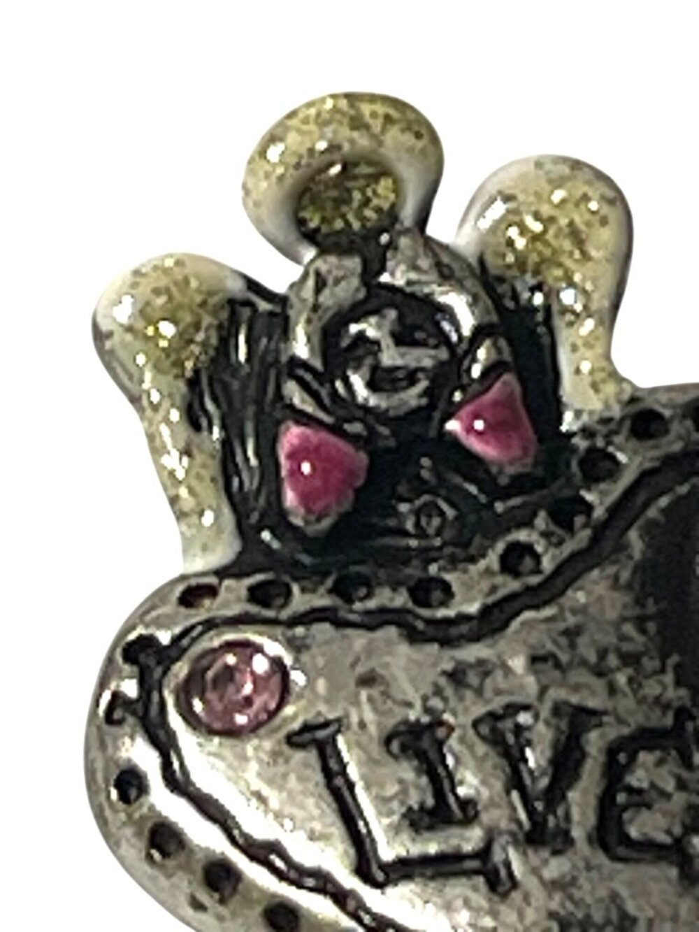 Three Angel Brooch Pin Live Laugh Love Enameled Glitter Wings & Halo Rhinestones - Picture 2 of 12